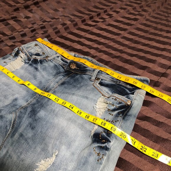Vanilla Star Distressed & Embellished w/ US Flag Jeans-Sz 14 - Picture 10 of 12